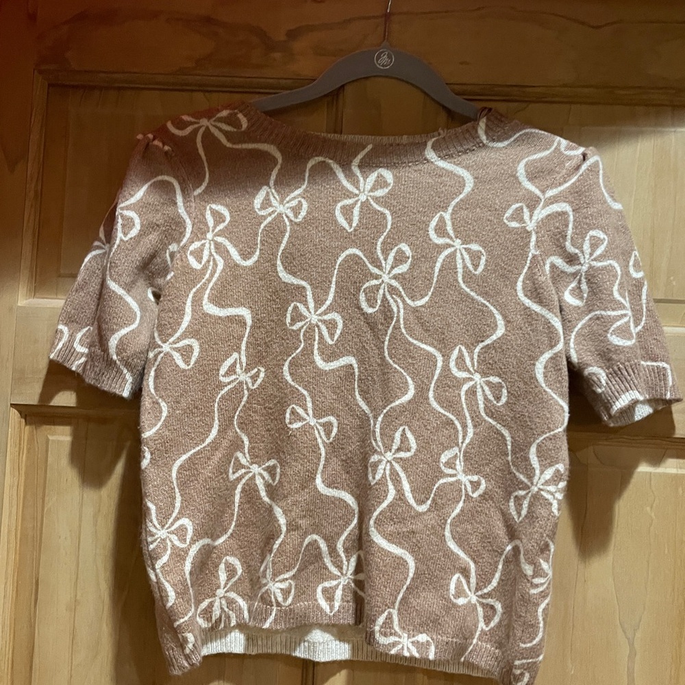 LC Lauren Conrad Tan Sweater with Cream Bow Design